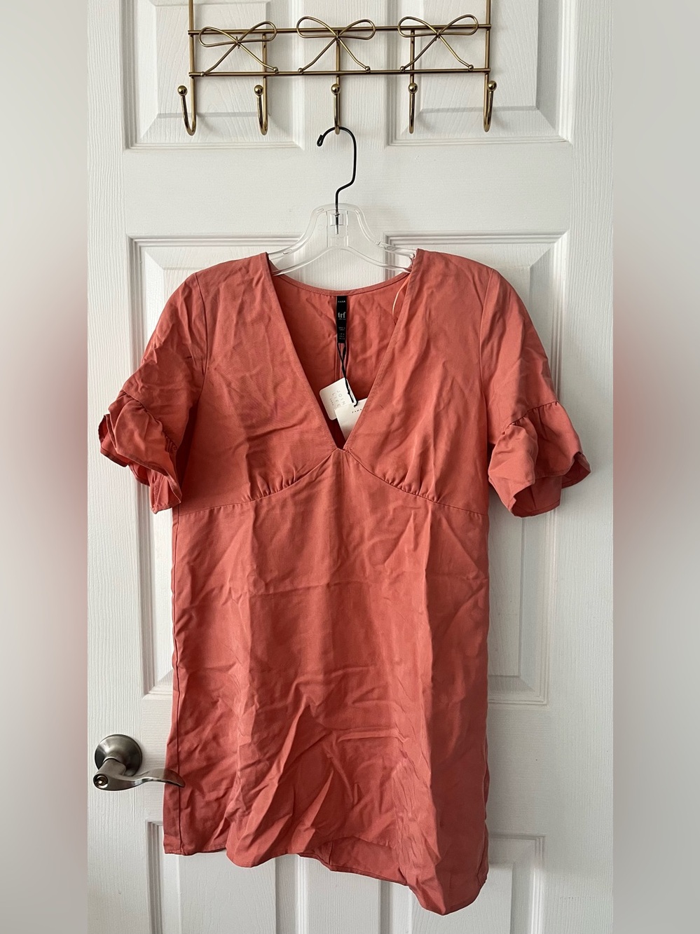 Zara Terracotta V-Neck Ruffle Sleeve Tunic